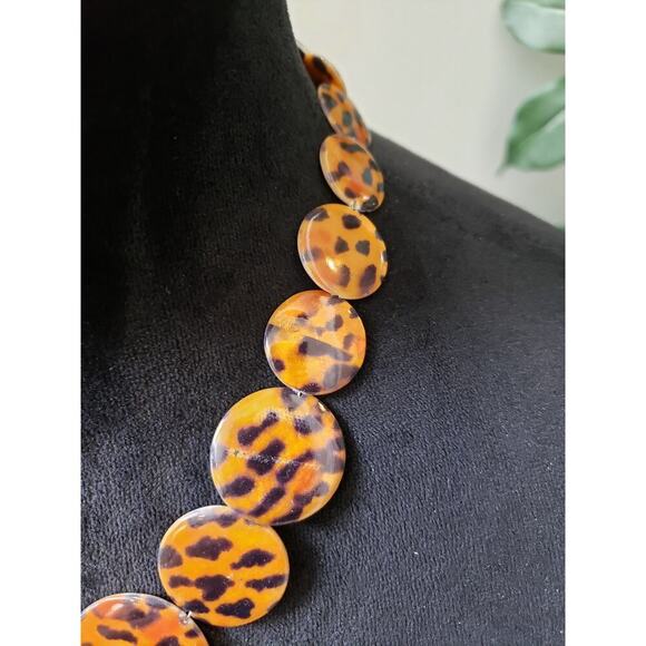 Women's Leopard Print Disc Necklace Adjustable Chain Lobster Clasp Statement - Picture 4 of 6